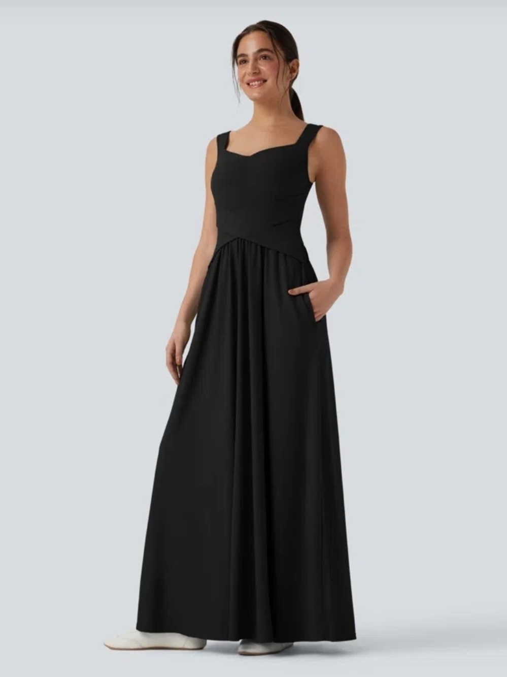 NEW HALARA Flowy Casual A-Line Maxi Dress With Pockets